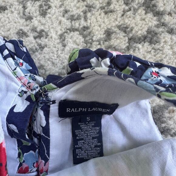 Girls Ralph Lauren Lined Floral Poplin Ruffle Dress Size 5 - Picture 2 of 9
